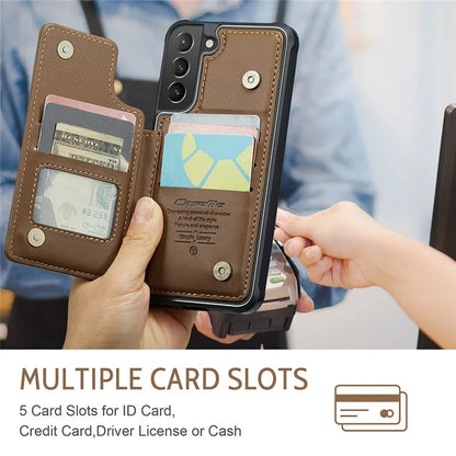 CASEME C22 Series For Samsung Galaxy S21+ 5G Case 5 Card Slots RFID Blocking Kickstand Phone Cover