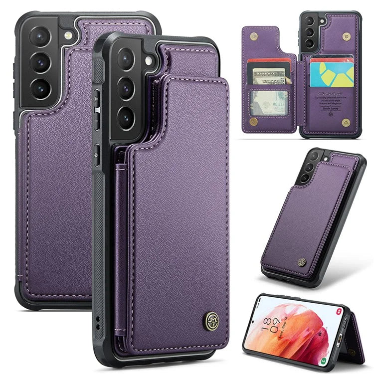 CASEME C22 Series For Samsung Galaxy S21+ 5G Case 5 Card Slots RFID Blocking Kickstand Phone Cover