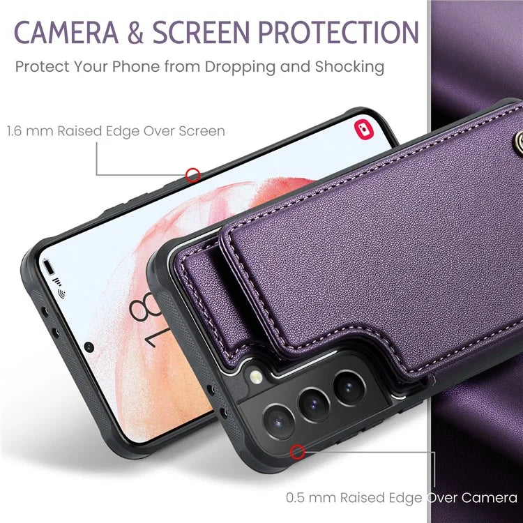 CASEME C22 Series For Samsung Galaxy S21+ 5G Case 5 Card Slots RFID Blocking Kickstand Phone Cover