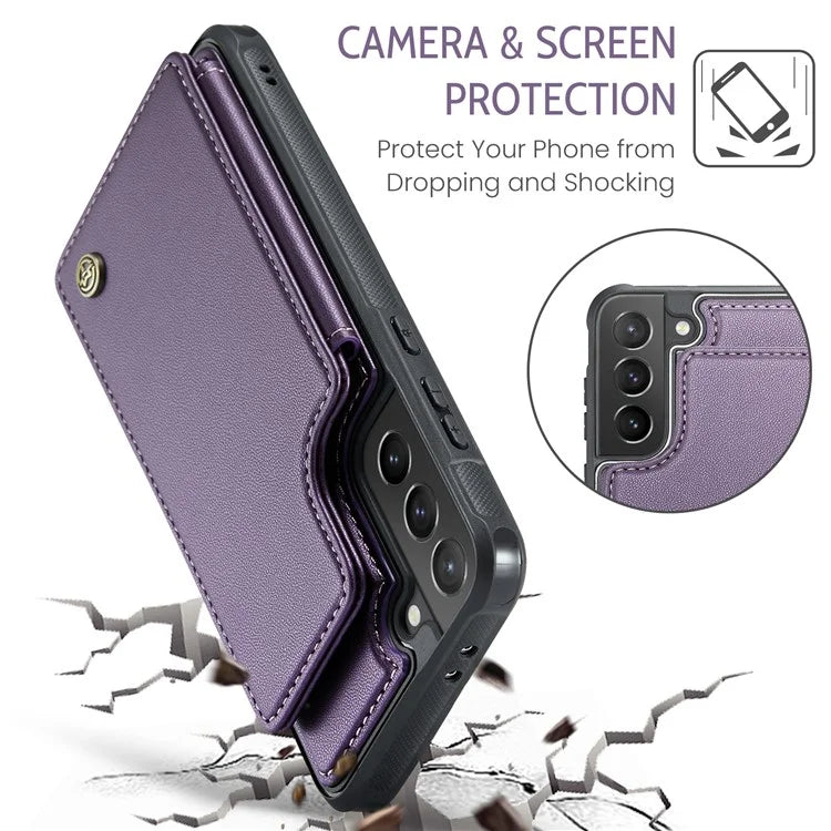 CASEME C22 Series For Samsung Galaxy S21+ 5G Case 5 Card Slots RFID Blocking Kickstand Phone Cover
