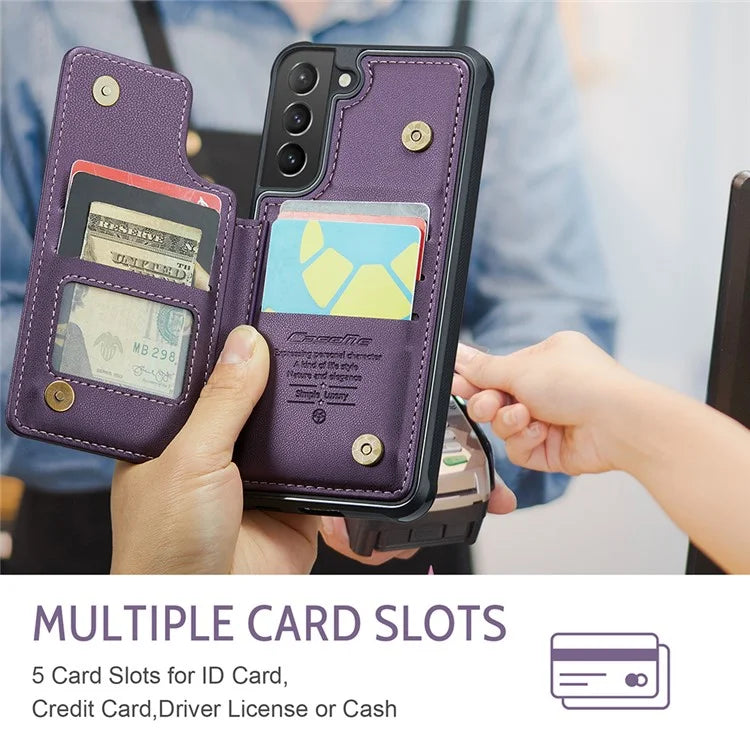 CASEME C22 Series For Samsung Galaxy S21+ 5G Case 5 Card Slots RFID Blocking Kickstand Phone Cover