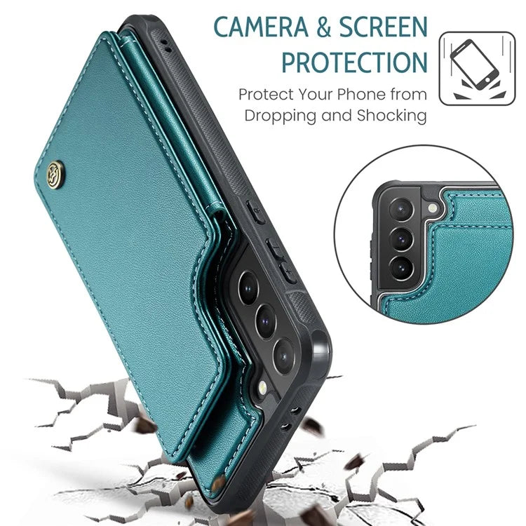 CASEME C22 Series For Samsung Galaxy S21+ 5G Case 5 Card Slots RFID Blocking Kickstand Phone Cover