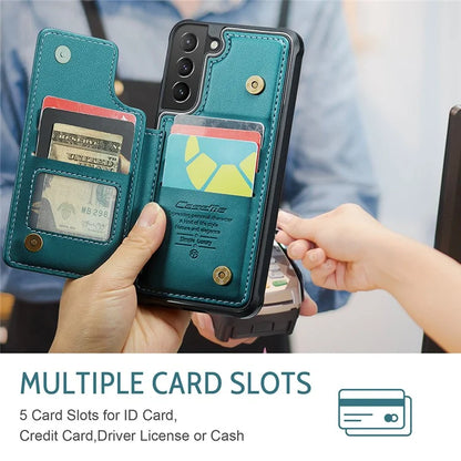 CASEME C22 Series For Samsung Galaxy S21+ 5G Case 5 Card Slots RFID Blocking Kickstand Phone Cover