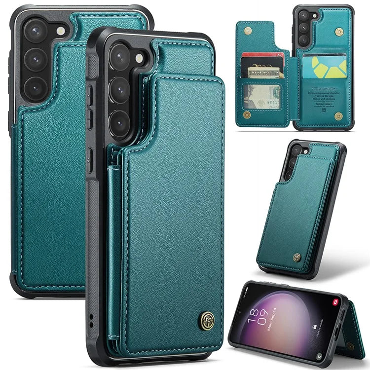 CASEME C22 Series for Samsung Galaxy S23 Case Litchi Texture Card Holder Phone Kickstand Cover