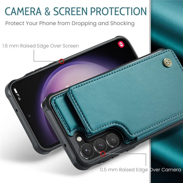 CASEME C22 Series for Samsung Galaxy S23 Case Litchi Texture Card Holder Phone Kickstand Cover