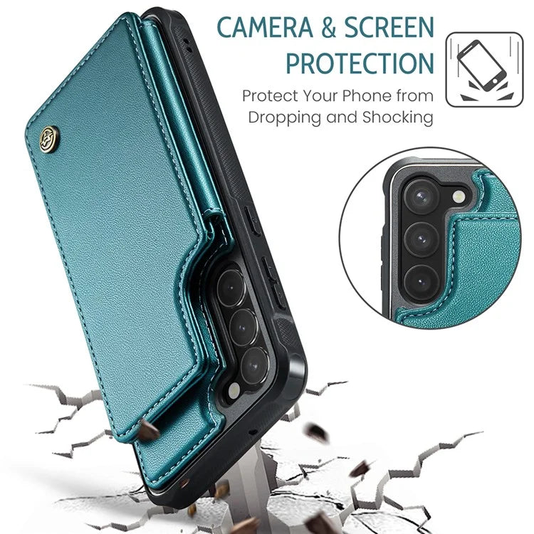 CASEME C22 Series for Samsung Galaxy S23 Case Litchi Texture Card Holder Phone Kickstand Cover