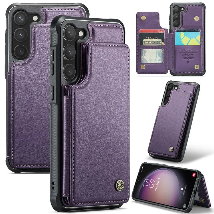 CASEME C22 Series for Samsung Galaxy S23 Case Litchi Texture Card Holder Phone Kickstand Cover