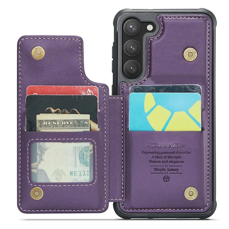 CASEME C22 Series for Samsung Galaxy S23 Case Litchi Texture Card Holder Phone Kickstand Cover