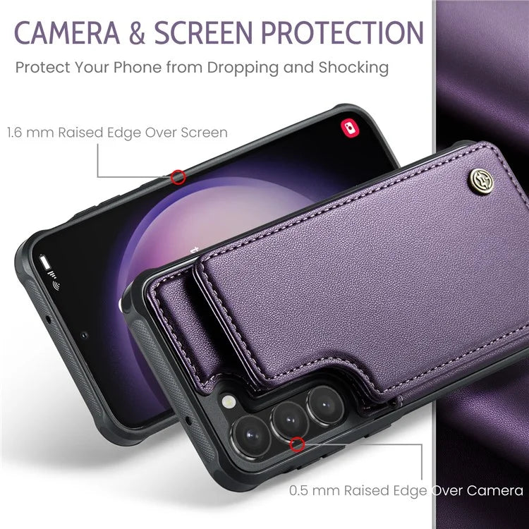 CASEME C22 Series for Samsung Galaxy S23 Case Litchi Texture Card Holder Phone Kickstand Cover