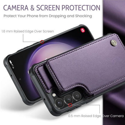 CASEME C22 Series for Samsung Galaxy S23 Case Litchi Texture Card Holder Phone Kickstand Cover