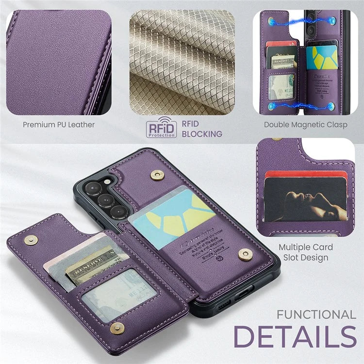 CASEME C22 Series for Samsung Galaxy S23 Case Litchi Texture Card Holder Phone Kickstand Cover