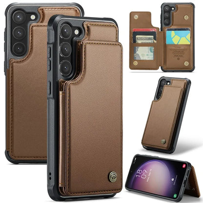 CASEME C22 Series for Samsung Galaxy S23 Case Litchi Texture Card Holder Phone Kickstand Cover