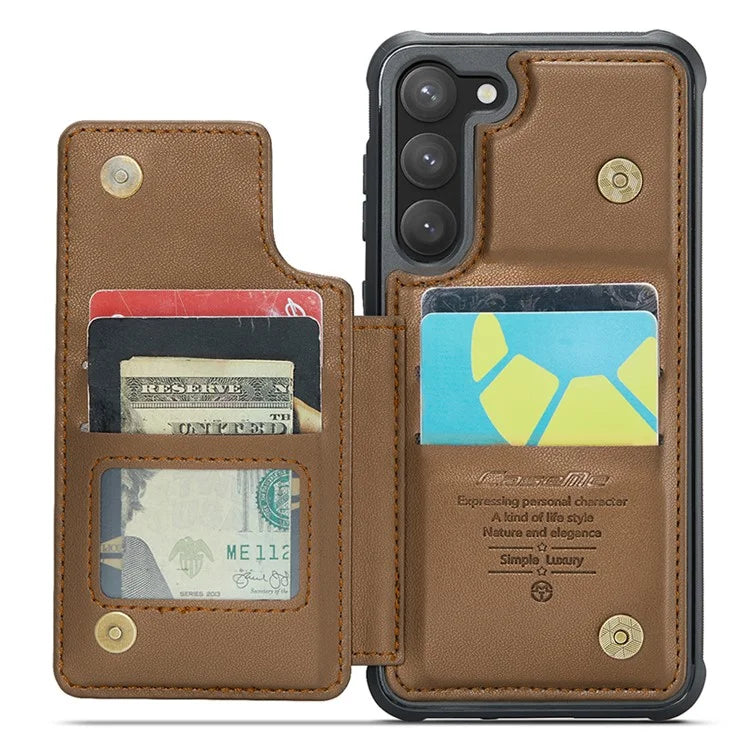 CASEME C22 Series for Samsung Galaxy S23 Case Litchi Texture Card Holder Phone Kickstand Cover
