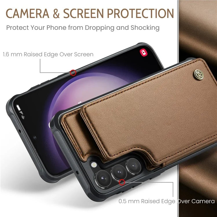 CASEME C22 Series for Samsung Galaxy S23 Case Litchi Texture Card Holder Phone Kickstand Cover