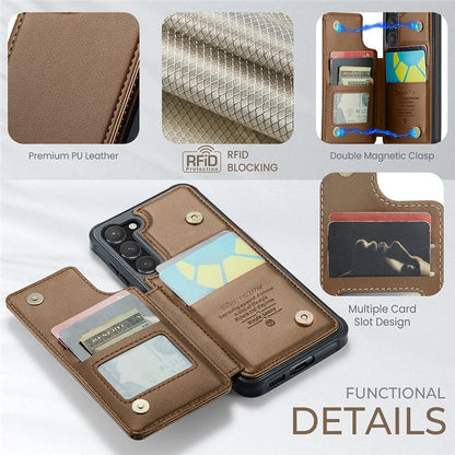 CASEME C22 Series for Samsung Galaxy S23 Case Litchi Texture Card Holder Phone Kickstand Cover