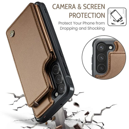 CASEME C22 Series for Samsung Galaxy S23 Case Litchi Texture Card Holder Phone Kickstand Cover