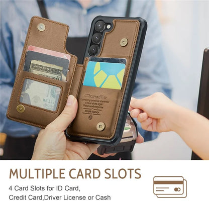 CASEME C22 Series for Samsung Galaxy S23 Case Litchi Texture Card Holder Phone Kickstand Cover