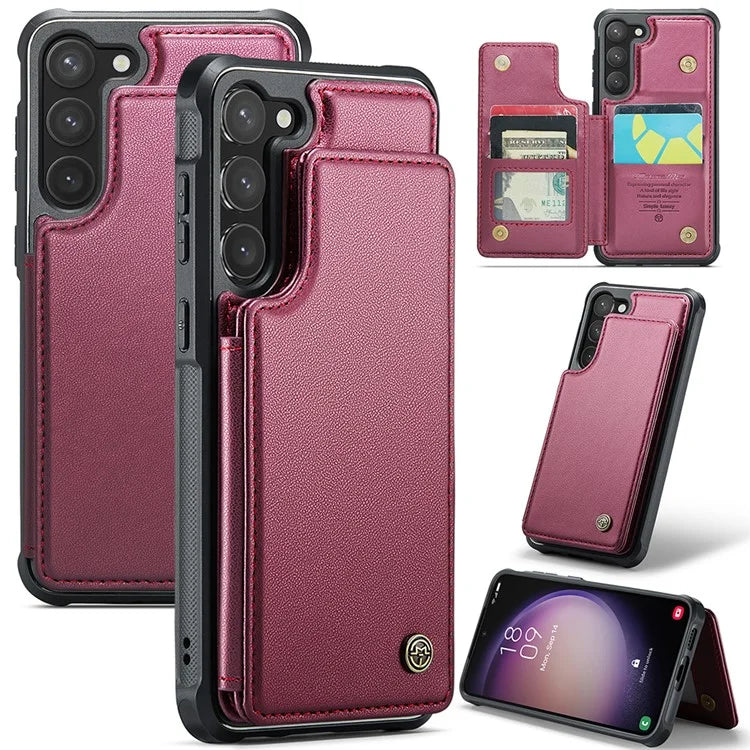 CASEME C22 Series for Samsung Galaxy S23 Case Litchi Texture Card Holder Phone Kickstand Cover