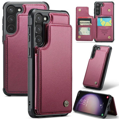 CASEME C22 Series for Samsung Galaxy S23 Case Litchi Texture Card Holder Phone Kickstand Cover