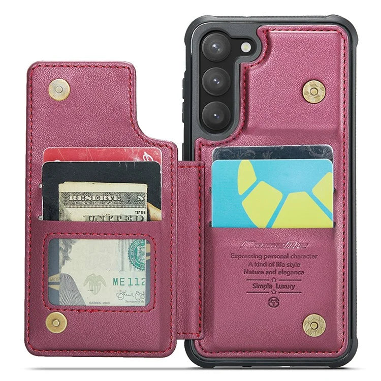 CASEME C22 Series for Samsung Galaxy S23 Case Litchi Texture Card Holder Phone Kickstand Cover