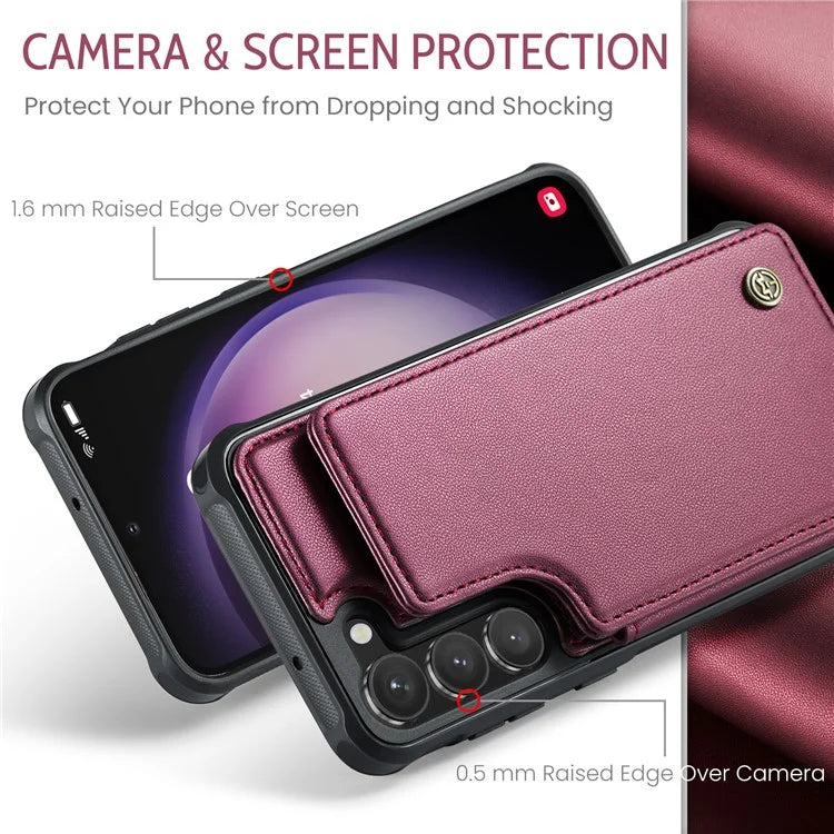 CASEME C22 Series for Samsung Galaxy S23 Case Litchi Texture Card Holder Phone Kickstand Cover