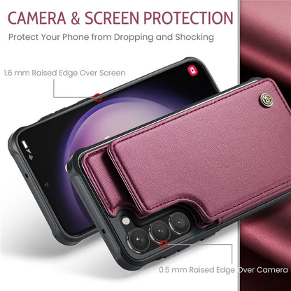 CASEME C22 Series for Samsung Galaxy S23 Case Litchi Texture Card Holder Phone Kickstand Cover