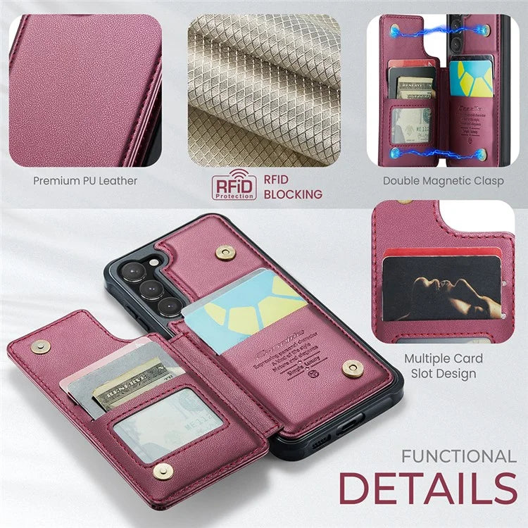 CASEME C22 Series for Samsung Galaxy S23 Case Litchi Texture Card Holder Phone Kickstand Cover