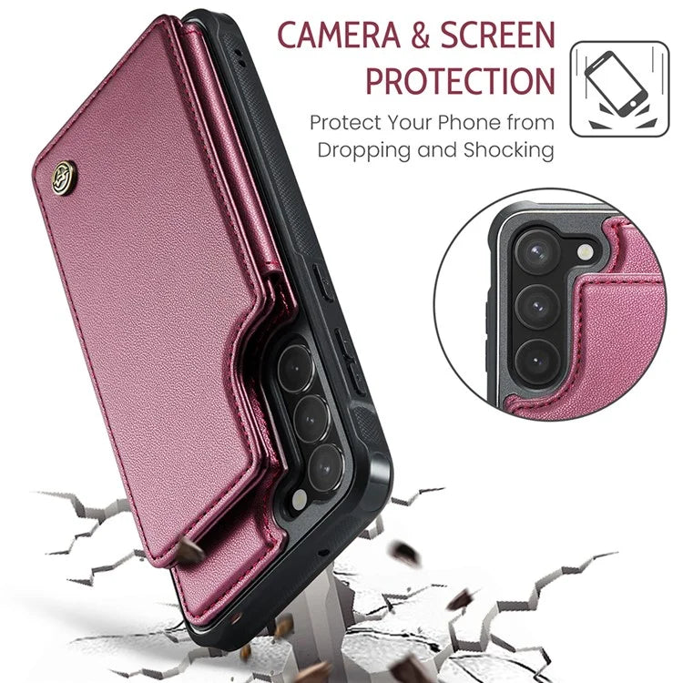 CASEME C22 Series for Samsung Galaxy S23 Case Litchi Texture Card Holder Phone Kickstand Cover