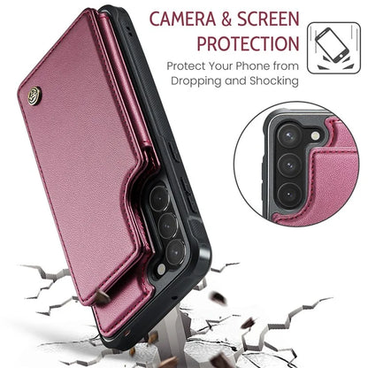 CASEME C22 Series for Samsung Galaxy S23 Case Litchi Texture Card Holder Phone Kickstand Cover