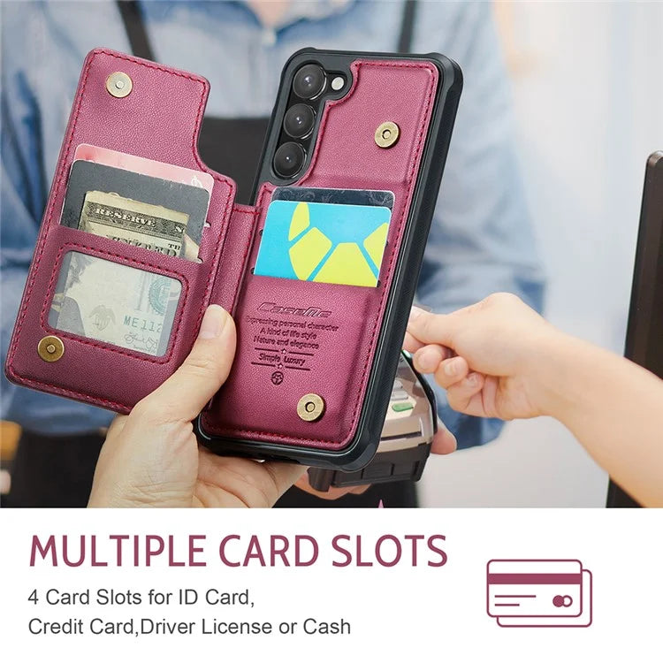 CASEME C22 Series for Samsung Galaxy S23 Case Litchi Texture Card Holder Phone Kickstand Cover