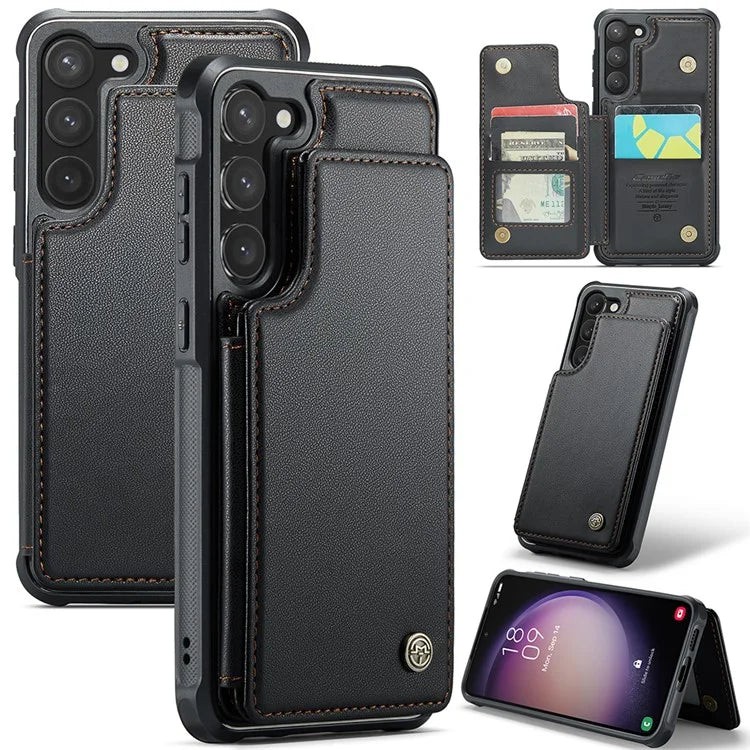 CASEME C22 Series for Samsung Galaxy S23 Case Litchi Texture Card Holder Phone Kickstand Cover