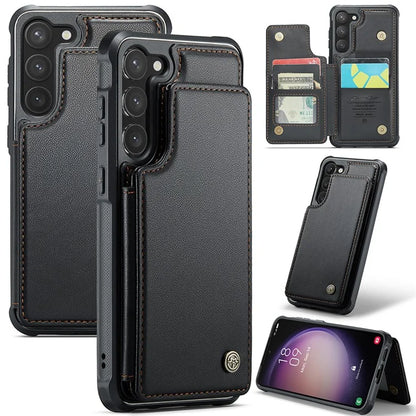 CASEME C22 Series for Samsung Galaxy S23 Case Litchi Texture Card Holder Phone Kickstand Cover