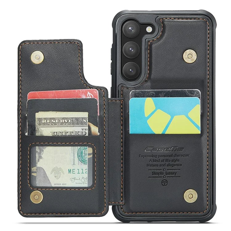 CASEME C22 Series for Samsung Galaxy S23 Case Litchi Texture Card Holder Phone Kickstand Cover