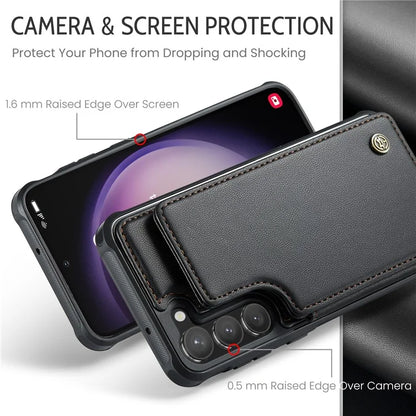 CASEME C22 Series for Samsung Galaxy S23 Case Litchi Texture Card Holder Phone Kickstand Cover