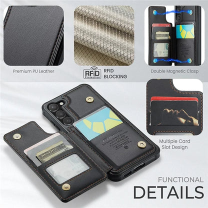 CASEME C22 Series for Samsung Galaxy S23 Case Litchi Texture Card Holder Phone Kickstand Cover