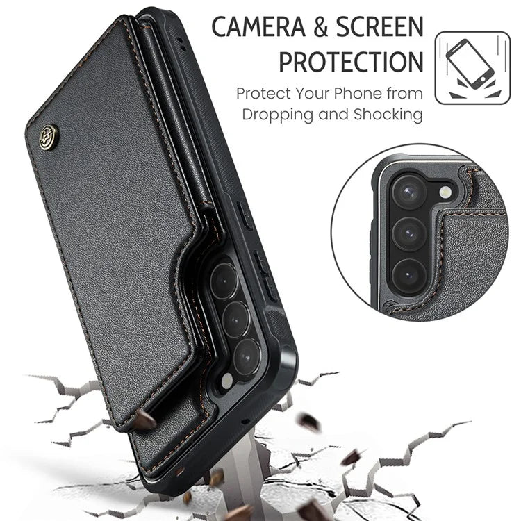 CASEME C22 Series for Samsung Galaxy S23 Case Litchi Texture Card Holder Phone Kickstand Cover