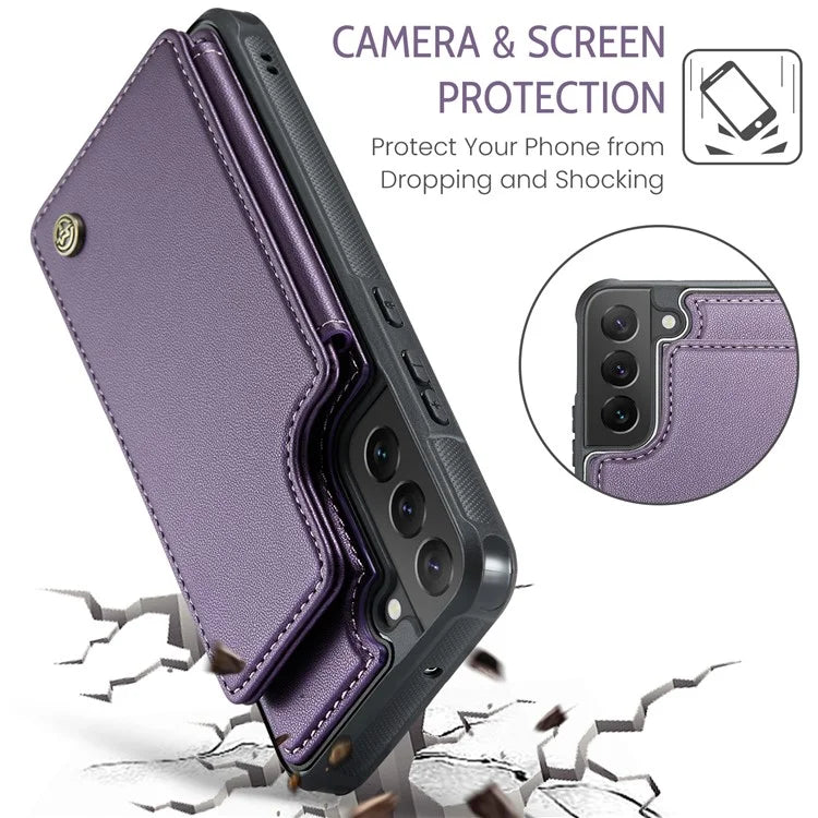 CASEME C22 Series for Samsung Galaxy S22 5G Case RFID Blocking Cover with 4 Card Slots