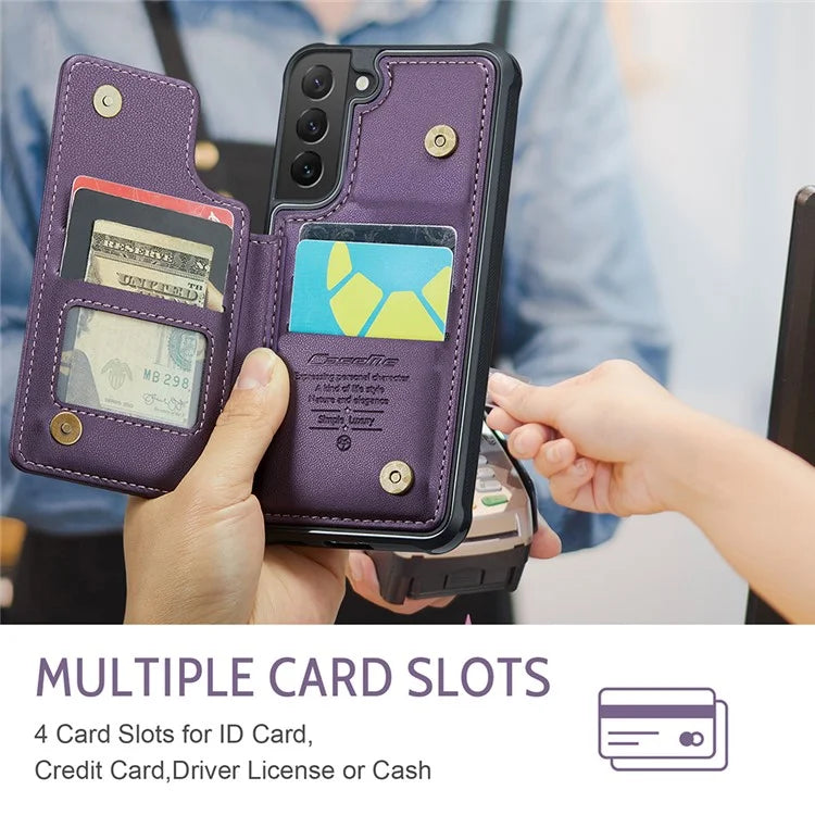 CASEME C22 Series for Samsung Galaxy S22 5G Case RFID Blocking Cover with 4 Card Slots