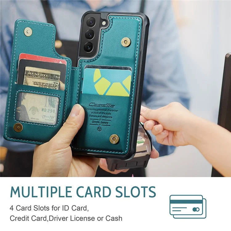 CASEME C22 Series for Samsung Galaxy S22 5G Case RFID Blocking Cover with 4 Card Slots