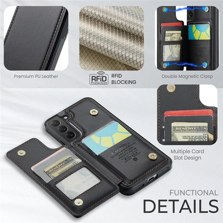 CASEME C22 Series for Samsung Galaxy S22 5G Case RFID Blocking Cover with 4 Card Slots