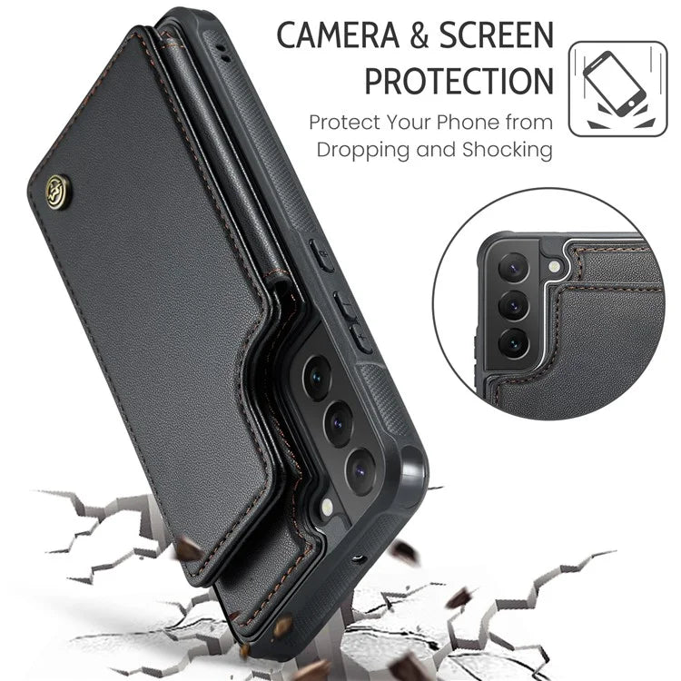 CASEME C22 Series for Samsung Galaxy S22 5G Case RFID Blocking Cover with 4 Card Slots