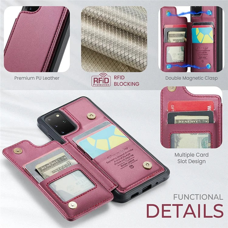 CASEME C22 Series for Samsung Galaxy S20 Plus 4G / 5G Case 5 Card Slots Phone Kickstand Cover