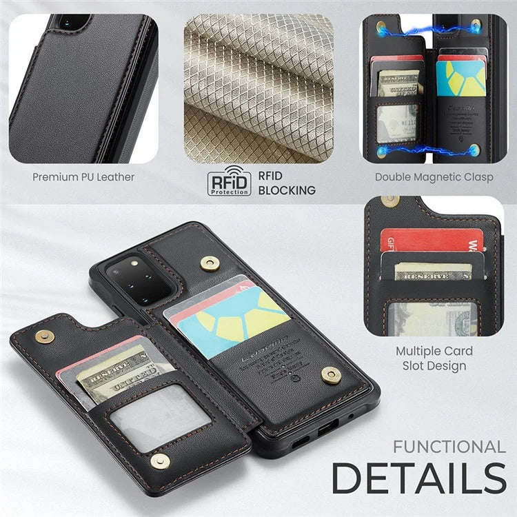 CASEME C22 Series for Samsung Galaxy S20 Plus 4G / 5G Case 5 Card Slots Phone Kickstand Cover