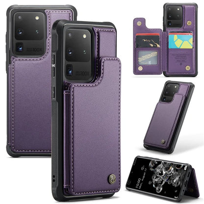 CASEME C22 Series for Samsung Galaxy S20 Ultra Case Leather+TPU Phone Cover with 5 Card Slots