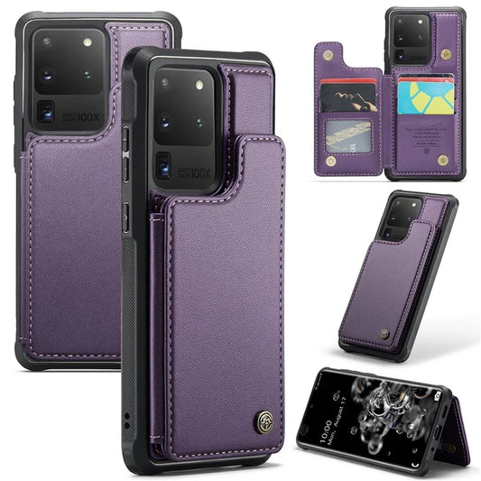 CASEME C22 Series for Samsung Galaxy S20 Ultra Case Leather+TPU Phone Cover with 5 Card Slots