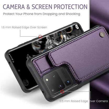 CASEME C22 Series for Samsung Galaxy S20 Ultra Case Leather+TPU Phone Cover with 5 Card Slots