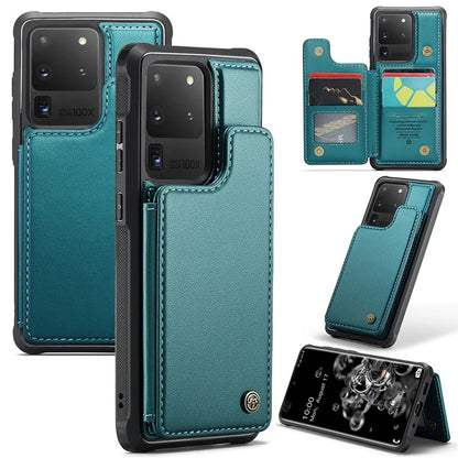 CASEME C22 Series for Samsung Galaxy S20 Ultra Case Leather+TPU Phone Cover with 5 Card Slots