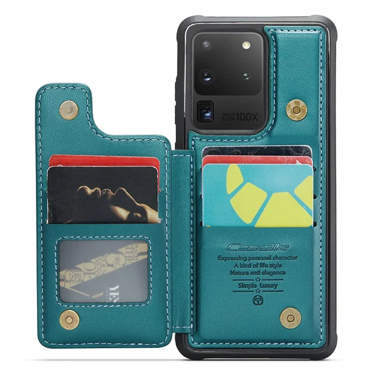 CASEME C22 Series for Samsung Galaxy S20 Ultra Case Leather+TPU Phone Cover with 5 Card Slots