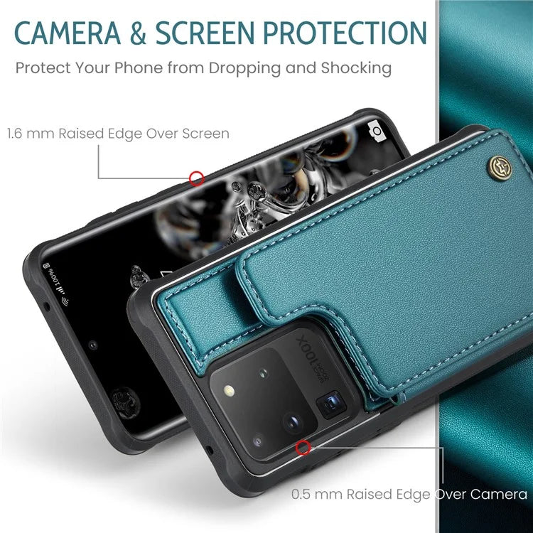 CASEME C22 Series for Samsung Galaxy S20 Ultra Case Leather+TPU Phone Cover with 5 Card Slots
