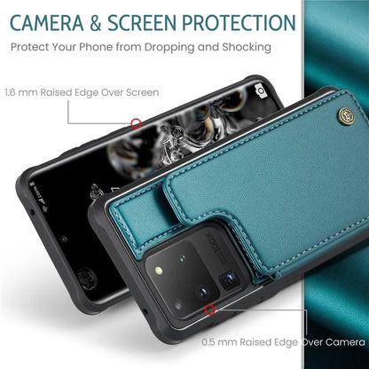CASEME C22 Series for Samsung Galaxy S20 Ultra Case Leather+TPU Phone Cover with 5 Card Slots